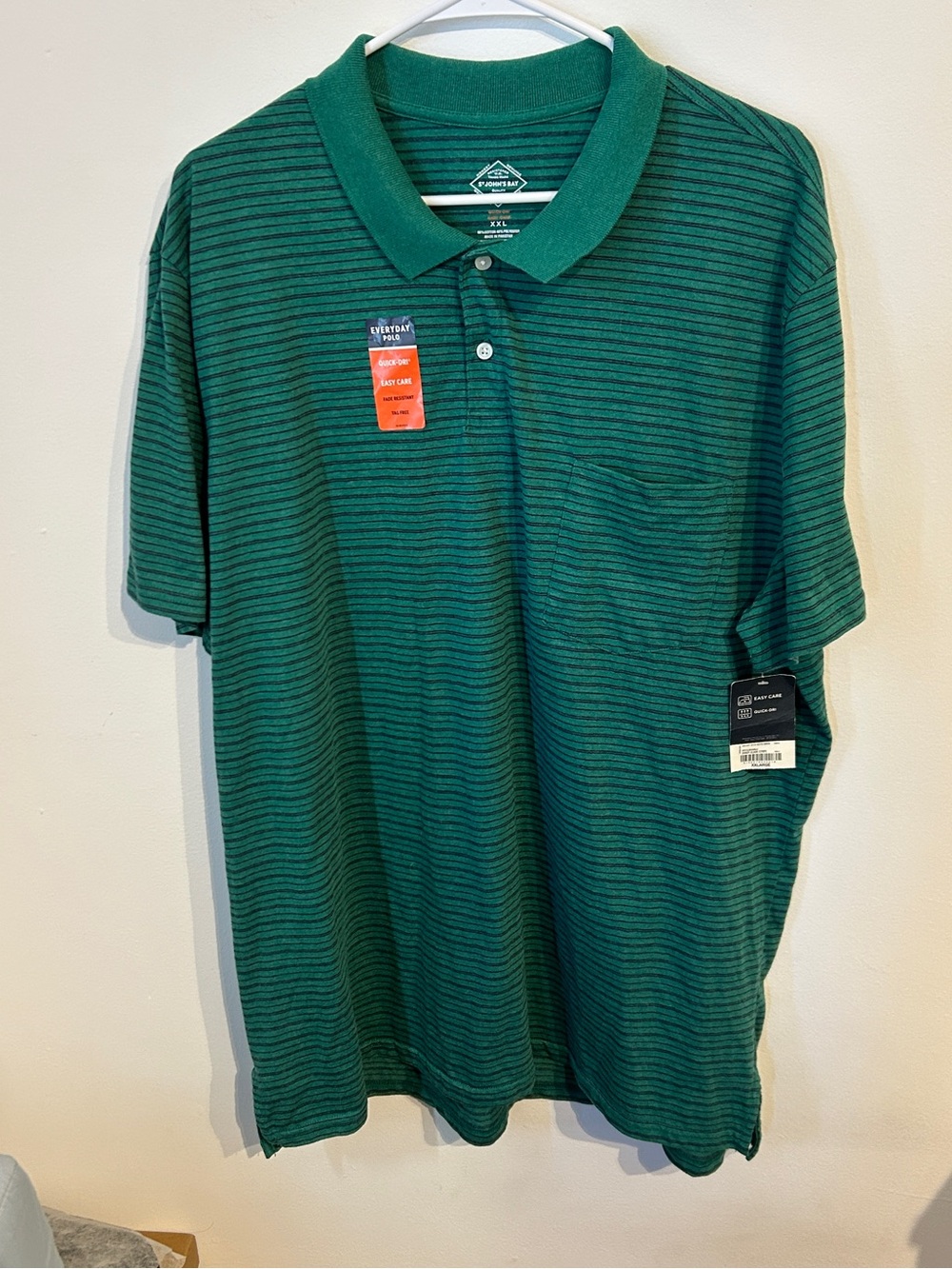 St. John's Bay Polo Shirt Mens XXL NEW Green Striped Short Sleeve Collared